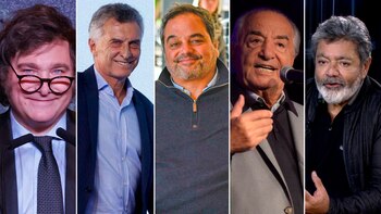 Javier Milei, Mauricio Macri, Jorge Triaca, Armando Cavalieri y Gerardo Martínez