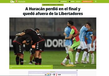 Así tituló Olé la eliminación de Huracán de la Copa Libertadores.