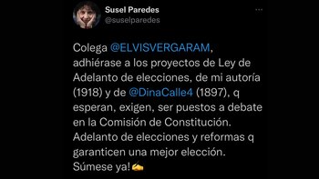 Twitter de la congresista Susel