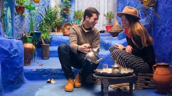 La pareja de argentinos tomando