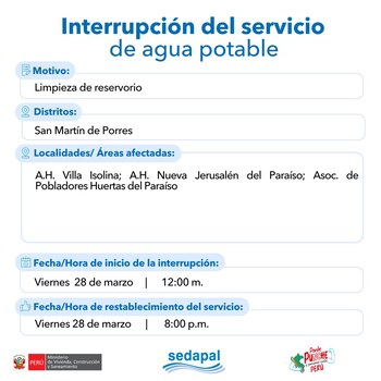 Zonas afectadas en SMP.| Sedapal