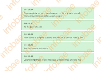 Cinco cuadros de diálogo verdes con texto en español y marcas de tiempo entre las 20:37 y las 20:45
