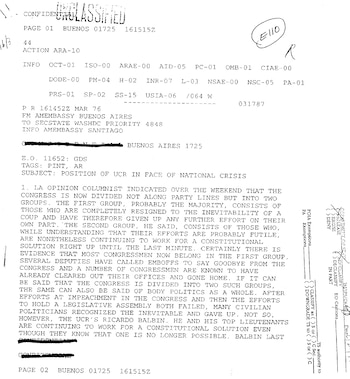 Documento desclasificado de la Embajada