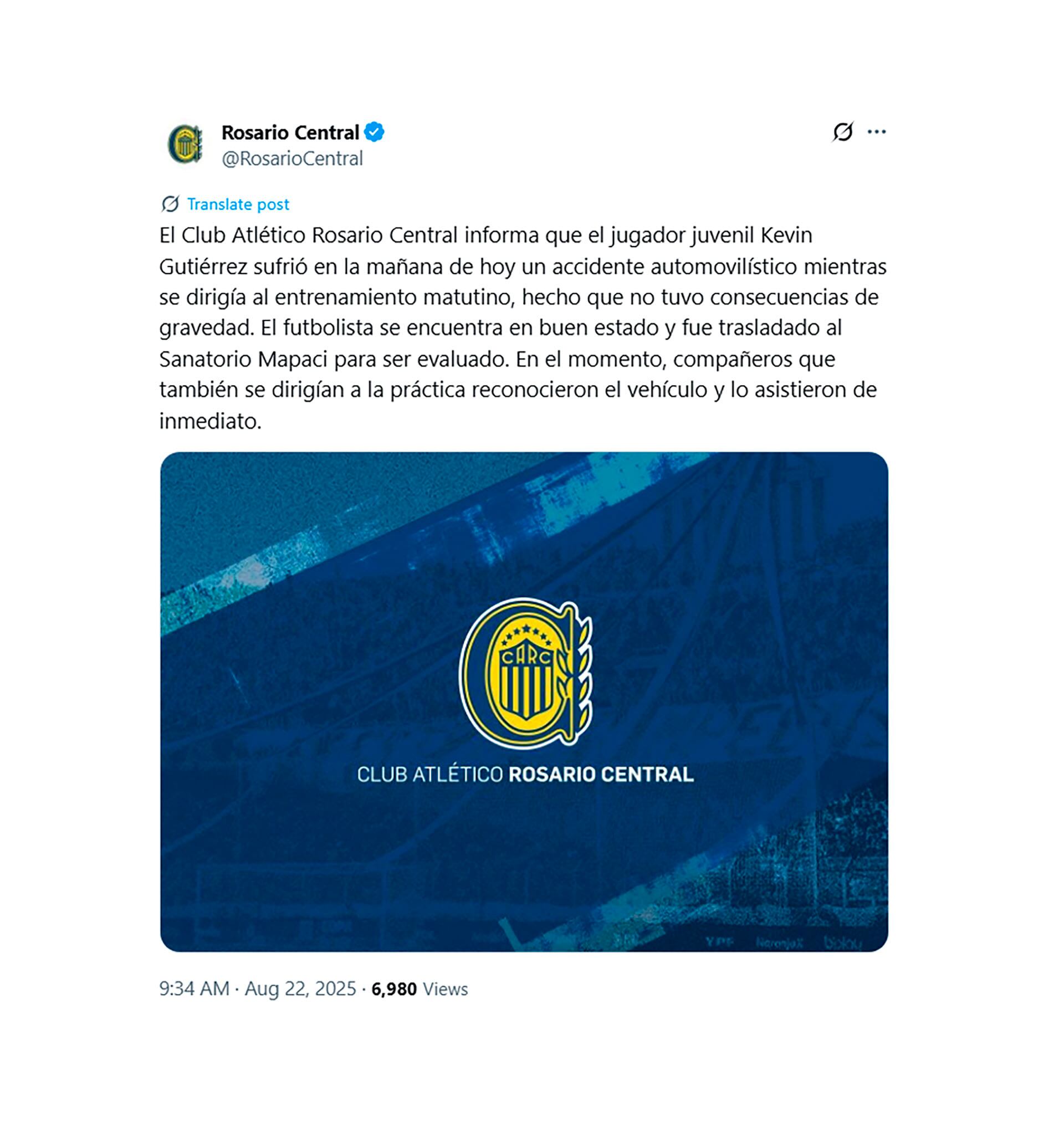 El comunicado que difundió Rosario Central