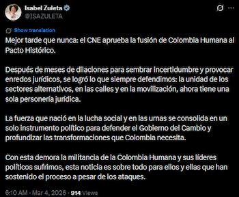 Isabel Zuleta celebró aprobación de