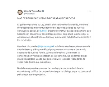 La diputada Victoria Tolosa Paz