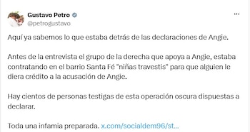 El expresidente sostuvo que un grupo de derecha que respalda a la exfuncionaria habría buscado contratar a “niñas travestis” en Santa Fe - crédito @petrogustavo/X