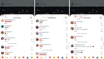 Tres capturas de pantalla de la sección de comentarios de Instagram para la cuenta "leomessi", con perfiles verificados y diversos emojis de reacción