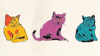 Imagen de gatos en estilo pop art inspirado en Andy Warhol. Otras opciones: felinos coloridos, arte contemporáneo, ilustraciones de gatos. - (Imagen Ilustrativa Infobae)