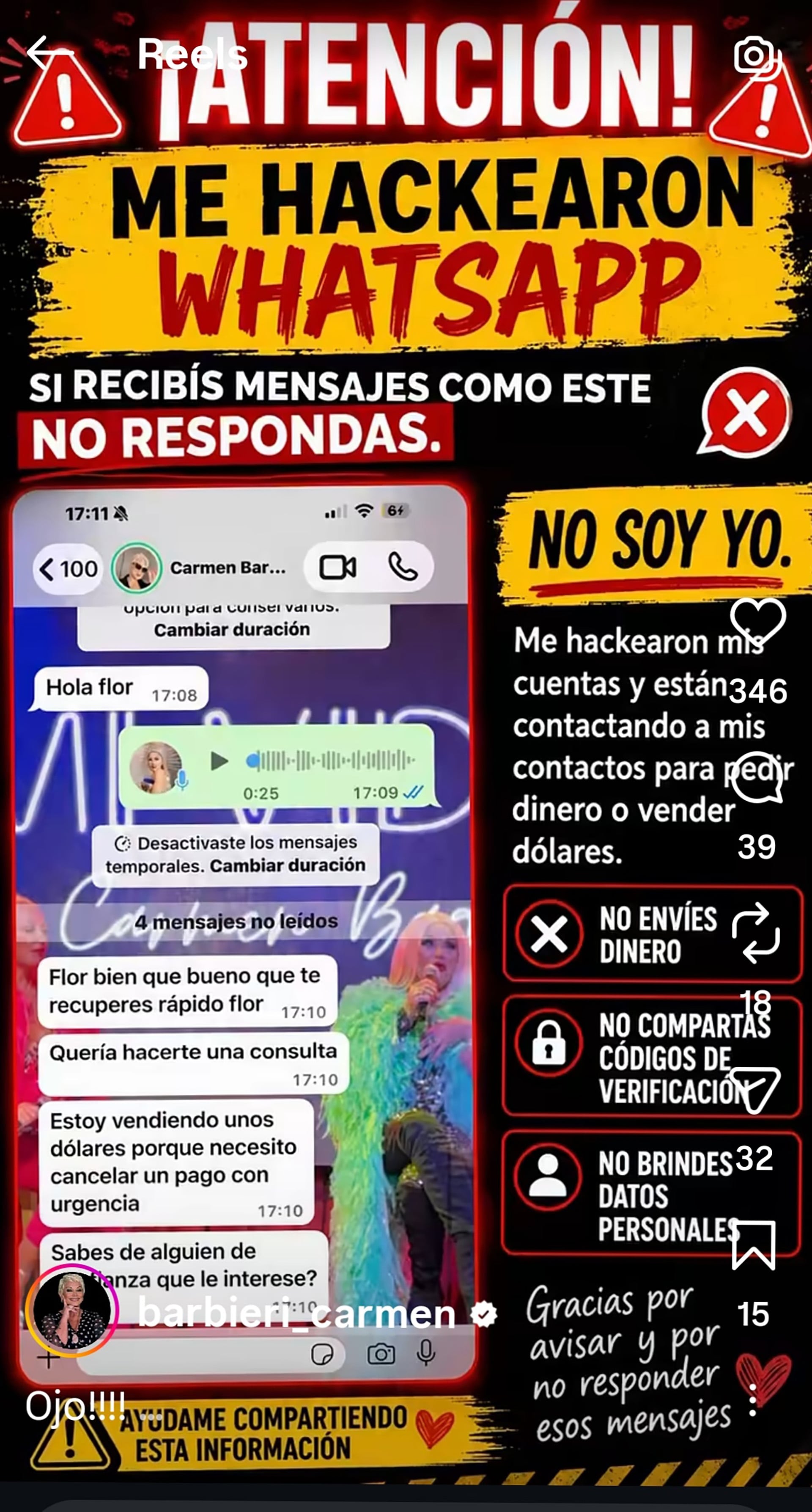 El mensaje que dejó Carmen Barbieri en su Instagram