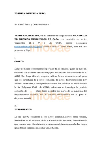 Nueva Denuncia Penal por Amenaza contra Médicos