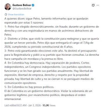 Gustavo Bolívar defendió a Petro