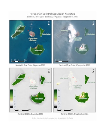 Imágenes satelitales muestran cómo cambió la isla de Sertung tras la erupción del volcán Anak Krakatau