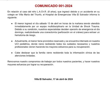 Comunicado del Hospital de Emergencias
