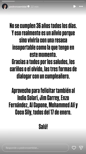 Pedro Rosemblat agradeció los saludos