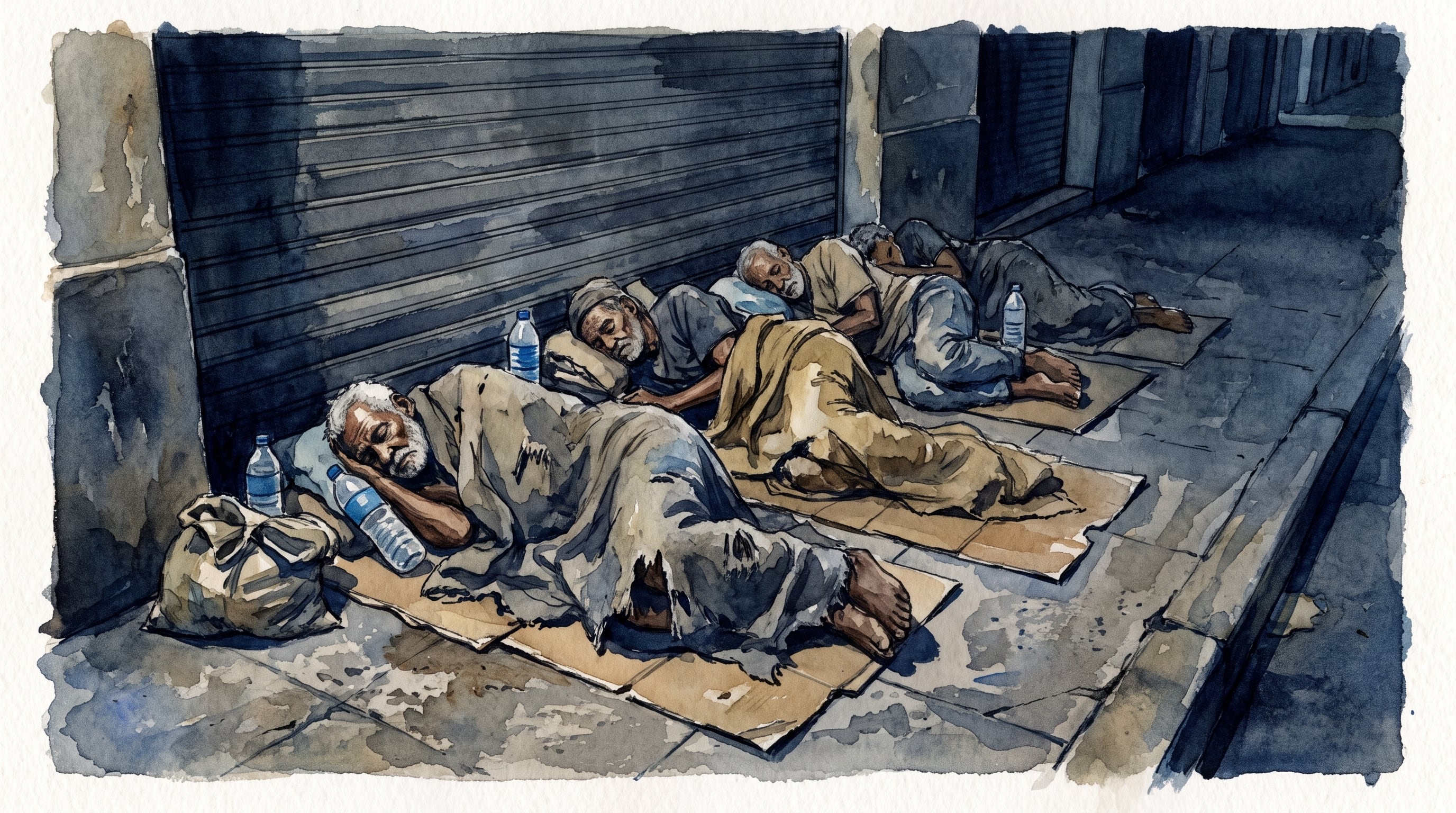 Varias personas de la tercera edad descansan sobre cartones en una acera de Santiago de Cuba frente a la persiana cerrada de un banco. (Imagen Ilustrativa Infobae)