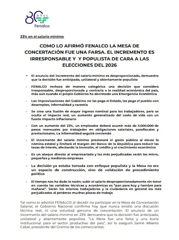 El comunicado emitido por Fenalco