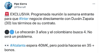 Rumores sobre el fichaje de Duván Zapata por el Inter
