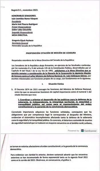 Documento de la moción de
