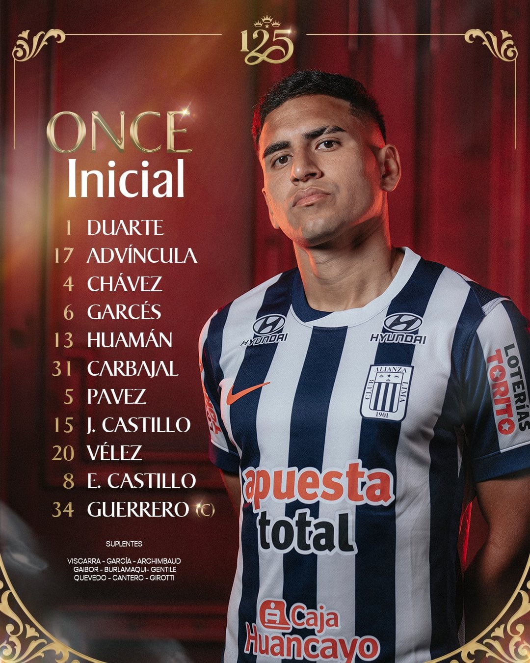 Onze do Alianza Lima na batalha contra o Cienciano pela Liga 1 2026 - Crédito: X.
