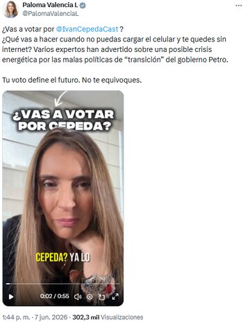 Paloma Valencia alertó sobre retroceso energético si Iván Cepeda llega a la Presidencia - crédito @PalomaValenciaL/X