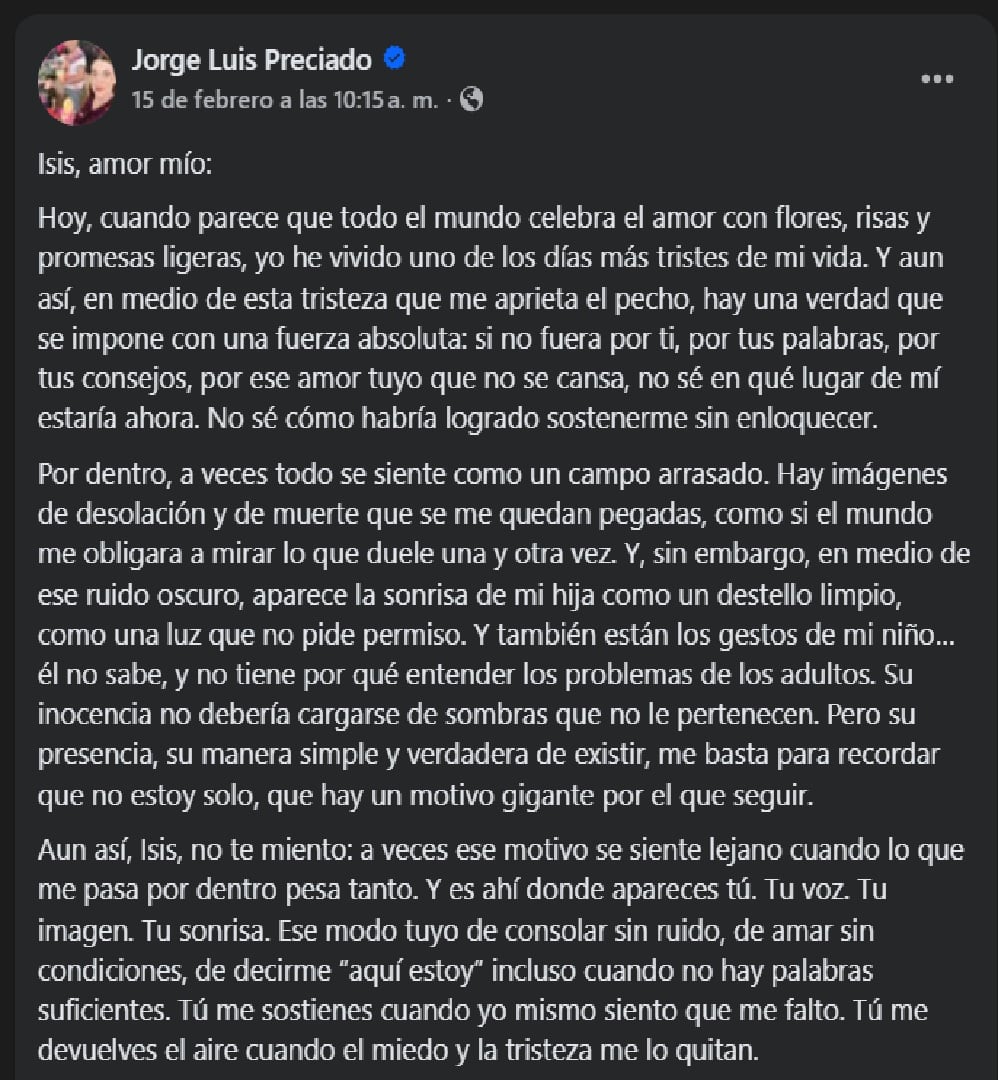 José Luis Preciado publicó antes de su desaparición un mensaje en FB que llamó la atención. (captura)