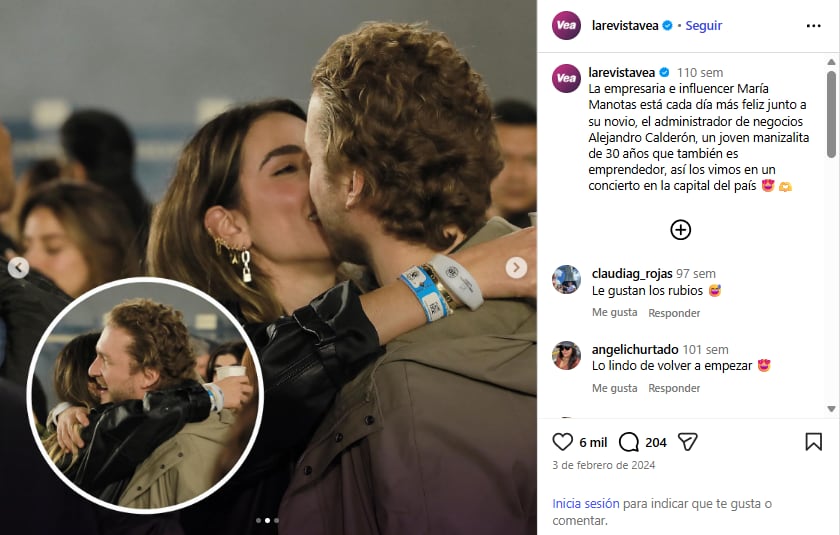 Mari Manotas no ocultaba su enamoramiento con Alejandro Calderón - crédito @lareivstavea/IG