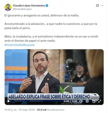 Claudia López reaccionó con dureza contra Abelardo de la Espriella después del intercambio que sostuvo con la periodista Malú - crédito @ClaudiaLopez/X
