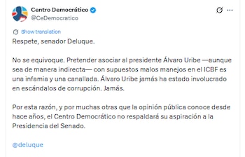Esta fue la respuesta del Centro Democrático a Alfredo Deluque - crédito @CeDemocratico/X