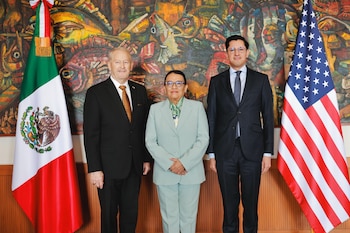 Embajador de EEUU junto a la Secretaria de Gobernación y el titular de la SRE. Crédito: SRE