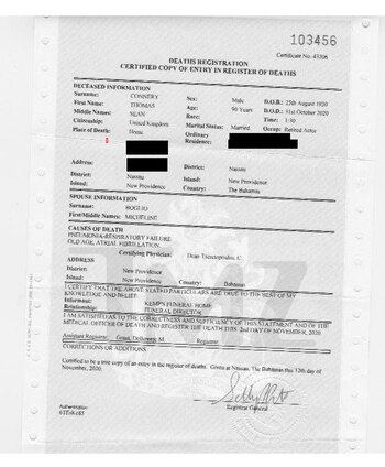 El acta de defunción de