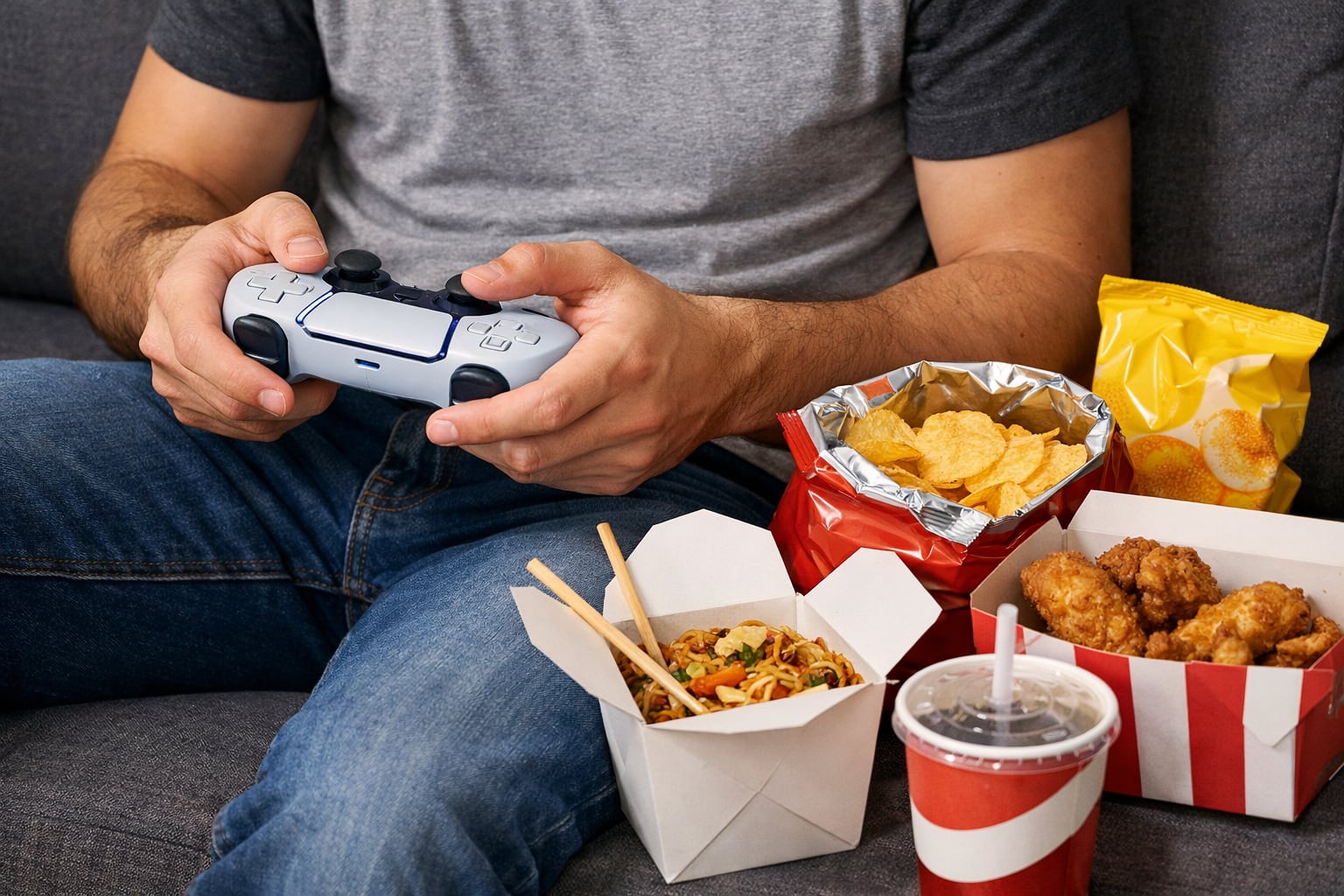Comer mientras juegas no es el mejor consejo al jugar: qué pasa si se moja o cae algo al mando