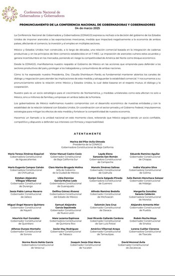 Conago respalda a Sheinbaum ante