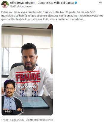Alfredo Mondragón advirtió sobre posible fraude en varios municipios colombianos - crédito @AlfreMondragon/X
