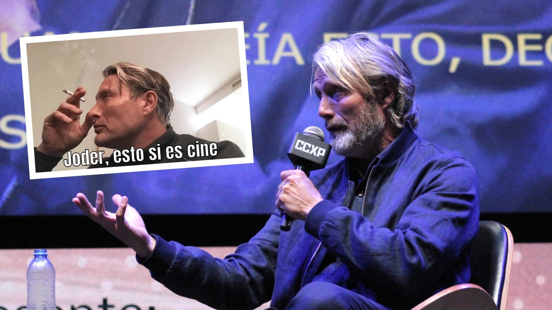 Mads Mikkelsen revive el meme en la CCXPMX25. | Foto: Mariana Campos, Infobae México.