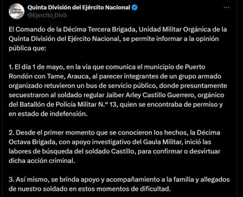 El Ejército Nacional trabaja con