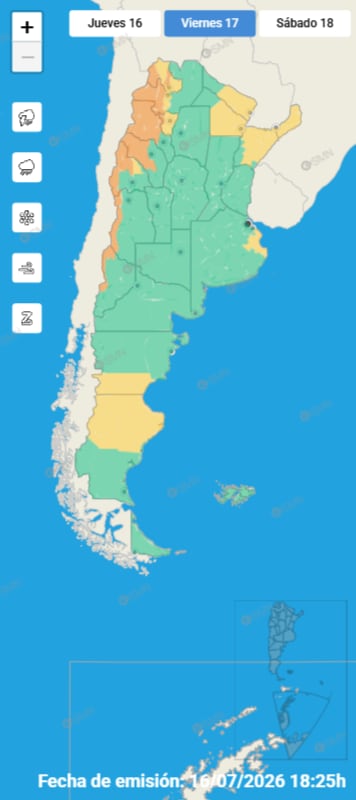 Las alertas que emitió el SMN para el viernes