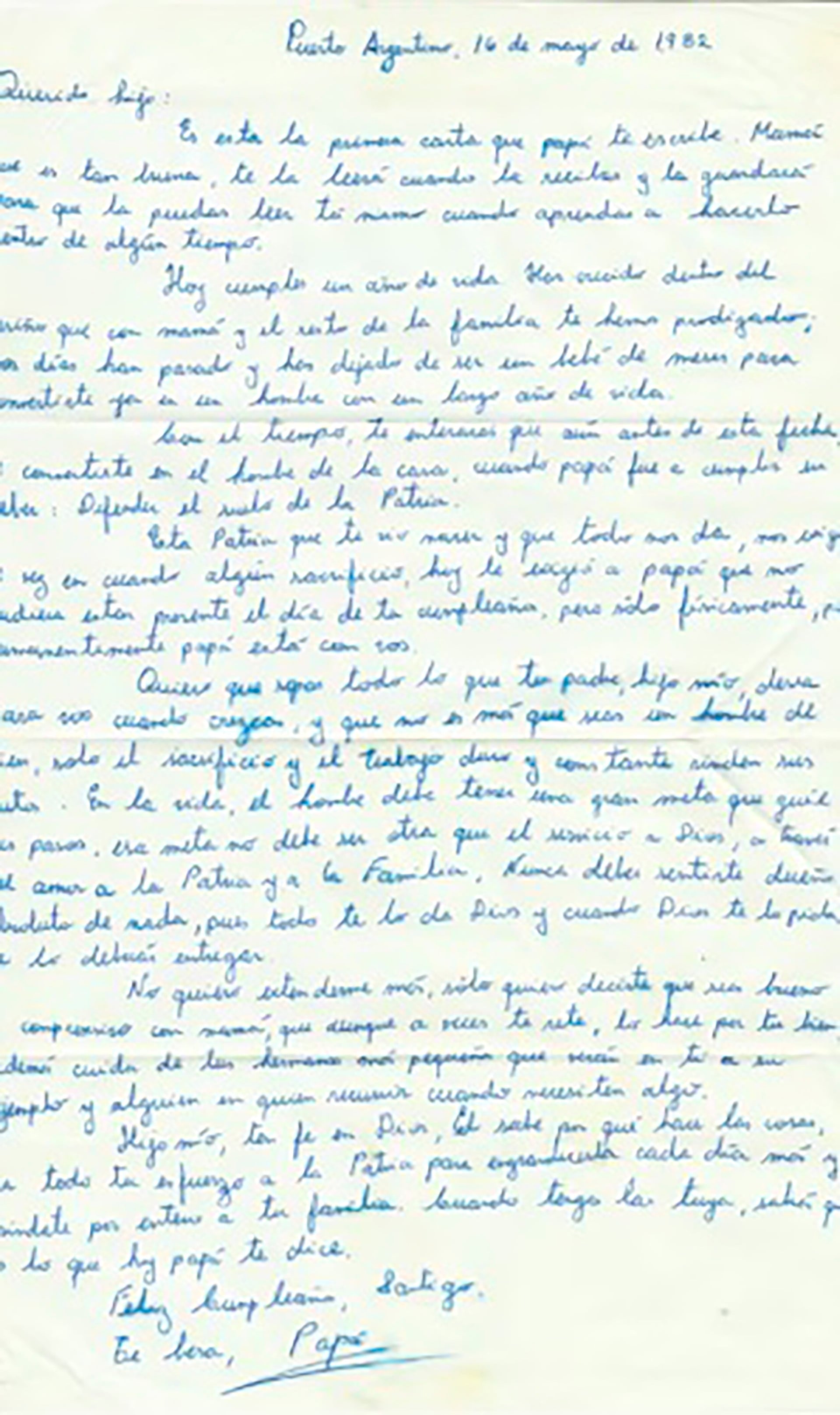 Carlos Martella le escribió una carta a su hijo desde las Malvinas