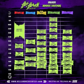 Horarios domingo Hell & Heaven