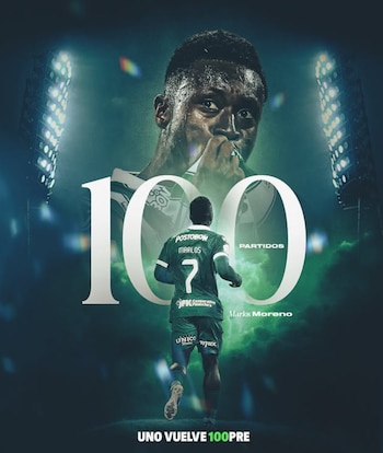 Así registró Atlético Nacional los 100 partidos de Marlos Moreno con el equipo - crédito Atlético Nacional