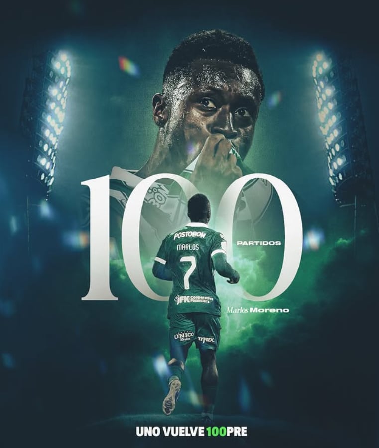 Así registró Atlético Nacional los 100 partidos de Marlos Moreno con el equipo - crédito Atlético Nacional