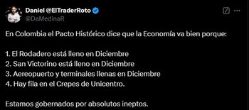 Comentarios en redes sociales sobre fila en restaurante en Bogotá (foto 2) - crédito captura de patnalla X