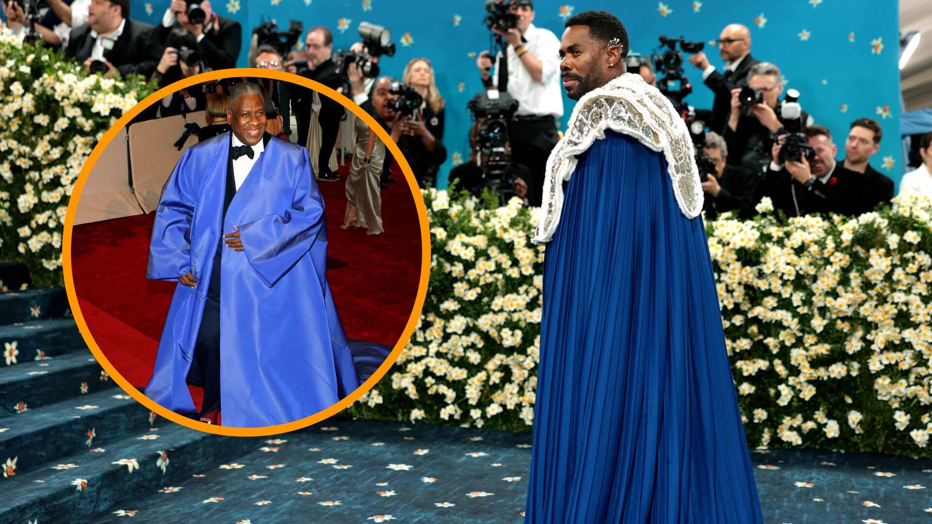 Colman Domingo homenajeó a André Leon Talley en la MET Gala 2025 con un diseño azul brillante inspirado en el icónico estilo del editor (REUTERS)