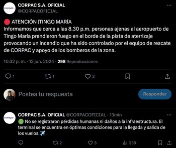 Corpac comunicó que incendio en