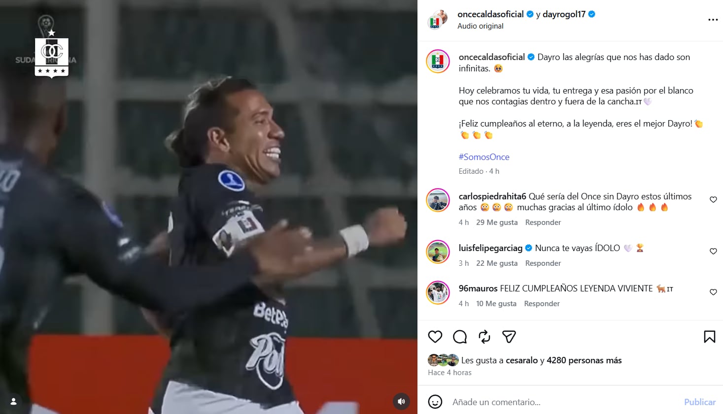 La celebración de Once Caldas, a propósito del cumpleaños de Dayro Moreno - crédito @oncecaldasoficial/Instagram