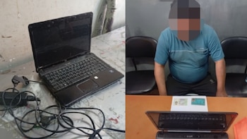 La laptop y el cargador estaban escondidos detrás del asiento del conductor. El personal intervino al proveedor e incautó los equipos - Créditos: INPE.