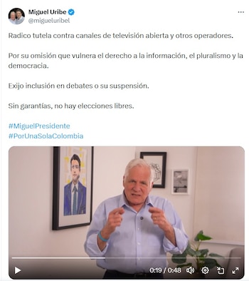 Miguel Uribe Londoño sobre tutela a canales de televisión - crédito @migueluribel/X