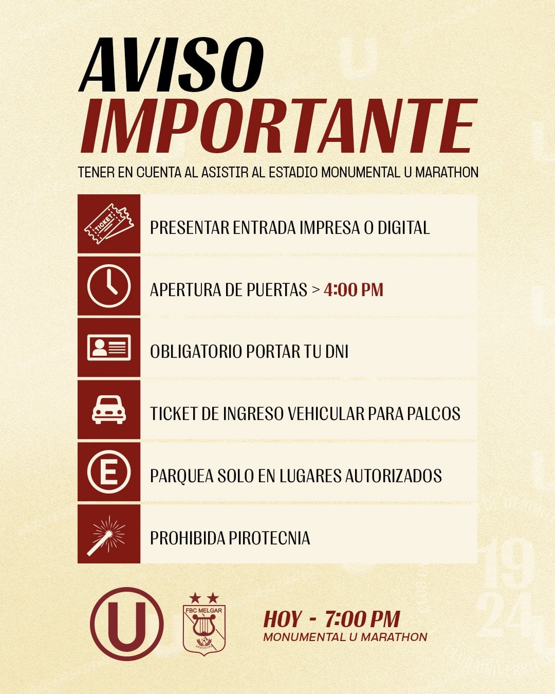 Aviso importante para Universitario vs Melgar por el Torneo Clausura 2026