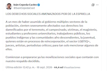 Iván Cepeda Castro señaló al Gobierno de amenazar derechos y anunció respaldo a movilizaciones - crédito @IvanCepedaCast/X