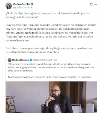 Carlos Carrillo acusó a Claudia López de difundir un fragmento “manipulado” de su entrevista - crédito @CarlosCarrilloA/X
